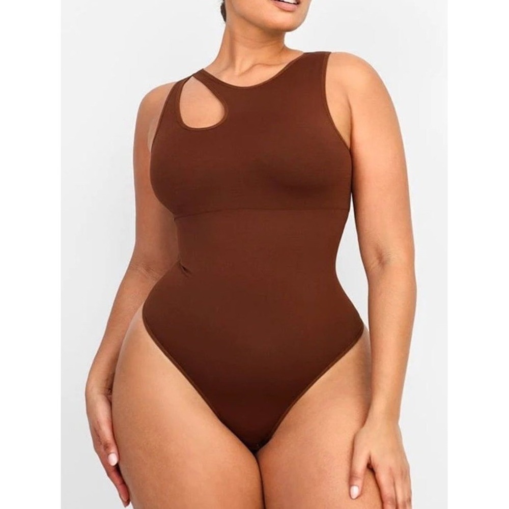 Shapellx PowerConceal Eco Chic Cut Out Bodysuit Brown M/L New With Tags